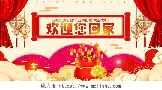 黄色中国风2020鼠年欢迎您回家欢迎回家展板